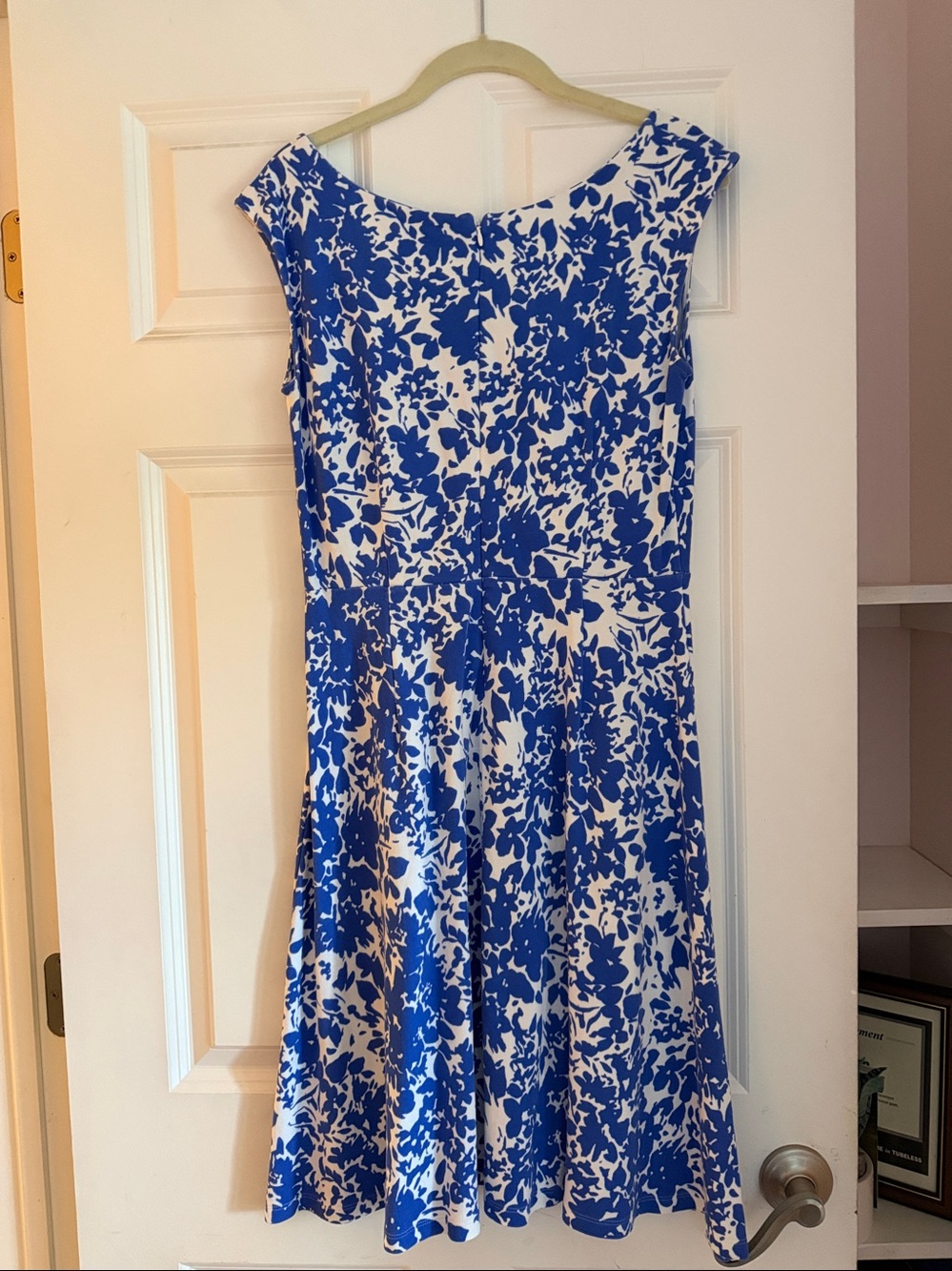 Talbots Blue and White Floral Midi Fit-and-Flare Dress - Picture 3 of 6
